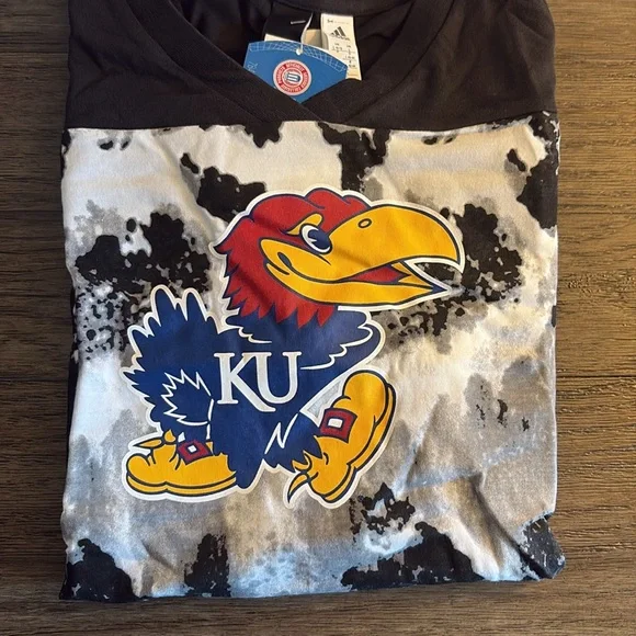 NWT [adidas] Kansas Jayhawks NCAA Tie-Dye Graphic Short-Sleeve T-Shirt Women’s L - Picture 3 of 10